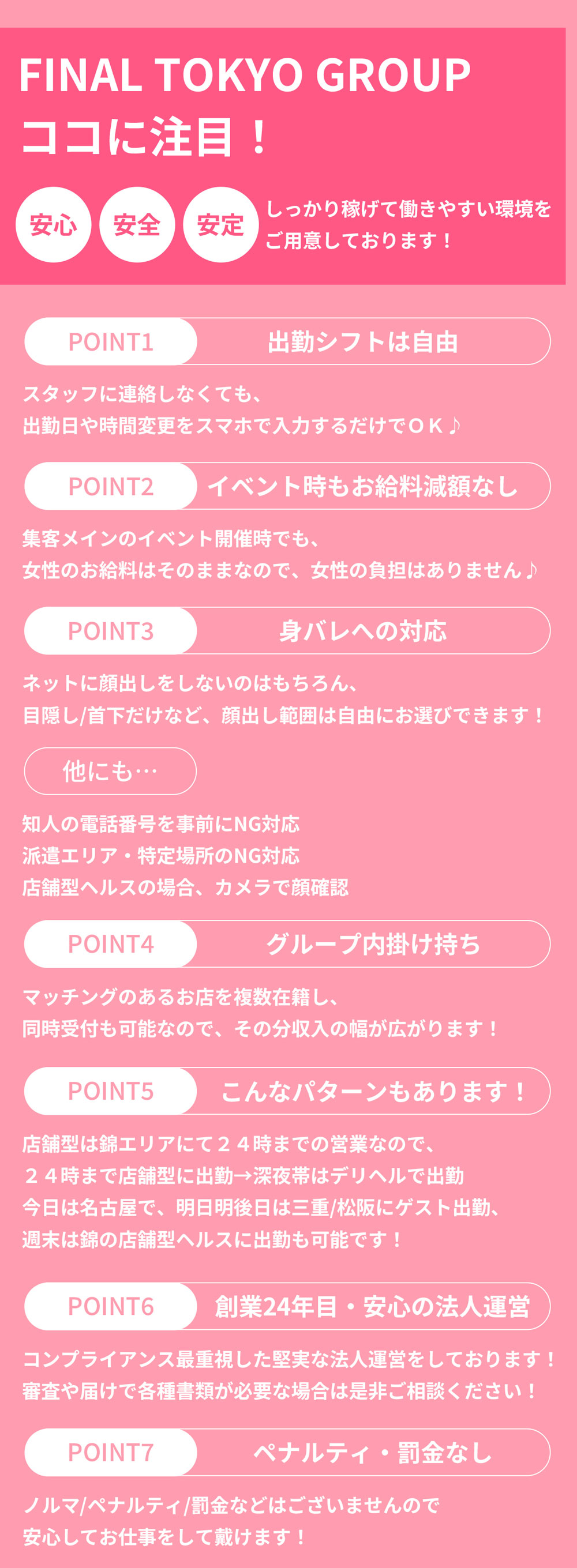 (株)ファイナル東京グループのポイント 自由シフト 身バレ対策 掛け持ち